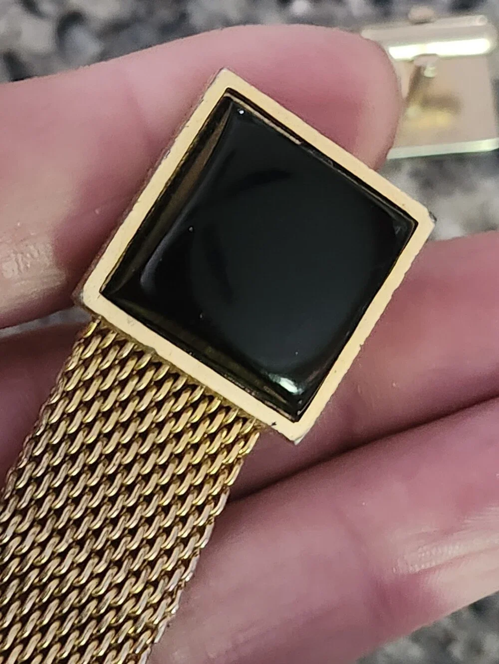 Vtg Gold Tone Cufflinks with Black Onyx Glass Squares